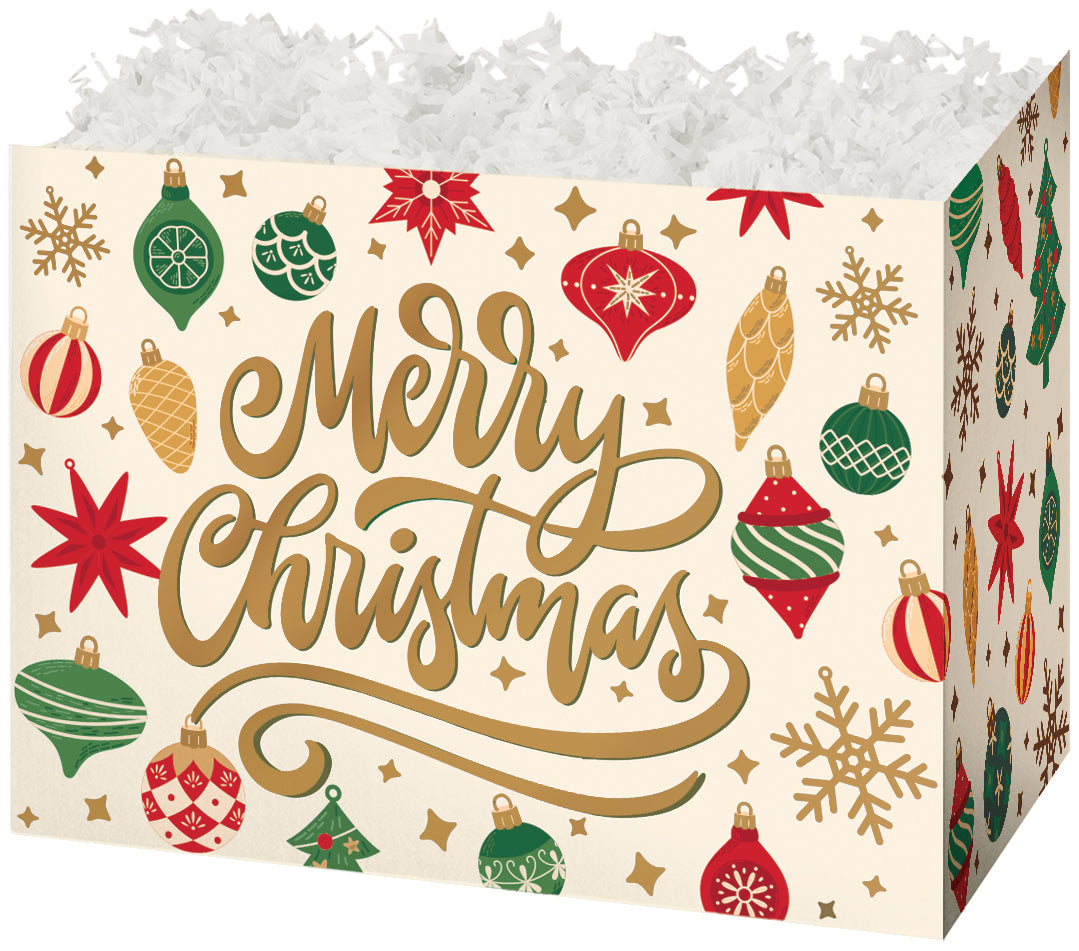 Christmas Vintage Ornaments - Basket Box - 10-1/4 x 6 x 7-1/2"