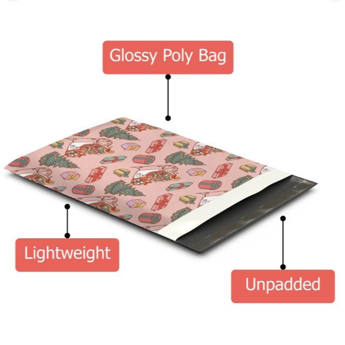 Christmas Sleigh Poly Mailers Size 10x13 Winter Shipping Bags