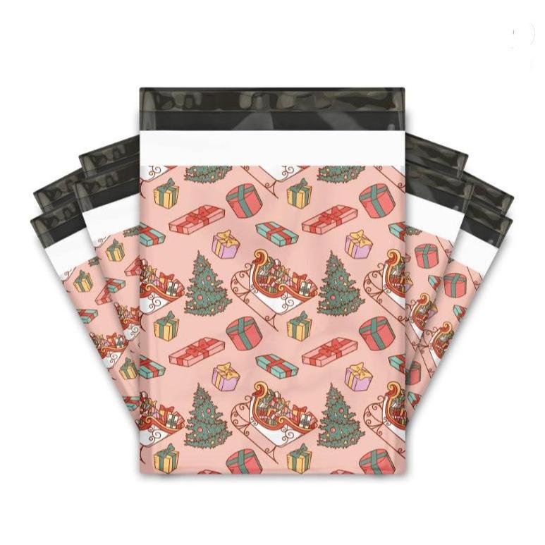Christmas Sleigh Poly Mailers Size 10x13 Winter Shipping Bags