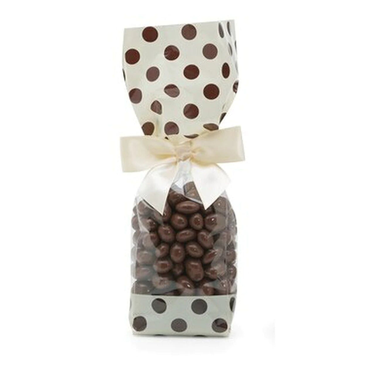 Cream/Brown Dots - Candy Bags - 2 x 1-7/8 x 9-1/2"