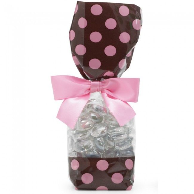 Brown/Pink Dots - Deluxe Candy Bag - 2 x 1-7/8 x 9-1/2"