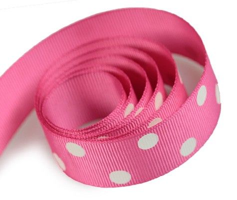 Shocking Pink - Domino Dots Ribbon - 7/8" x 100 Yards