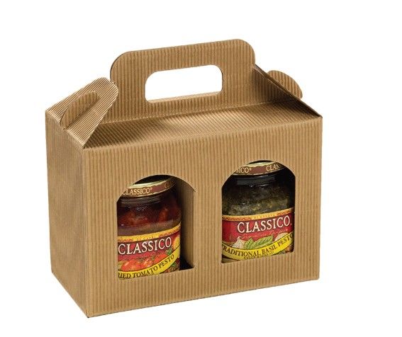 Natural Kraft Textured Rib - Window Jar Carrier - (2 Jar Carrier - Fits Jars 3" Dia x 4-3/8" H) 6-5/8 x 3-1/8 x 4-11/16"