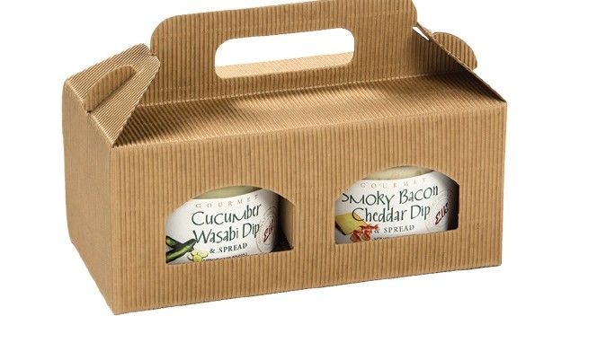 Natural Kraft Textured Rib - Window Jar Carrier - (2 Jar Carrier - Fits Jars 3-3/4" Dia x 3-1/4" H) 8-1/4 x 3-15/16 x 3-1/2"