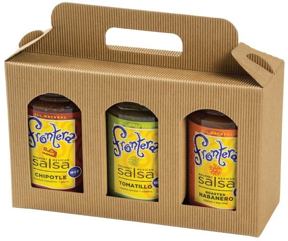 Natural Kraft Textured Rib - Window Jar Carrier - (3 Jar Carrier - Fits Jars 3" Dia x 5-1/2" H) 9-13/16 x 3-1/8 x 5-7/8"