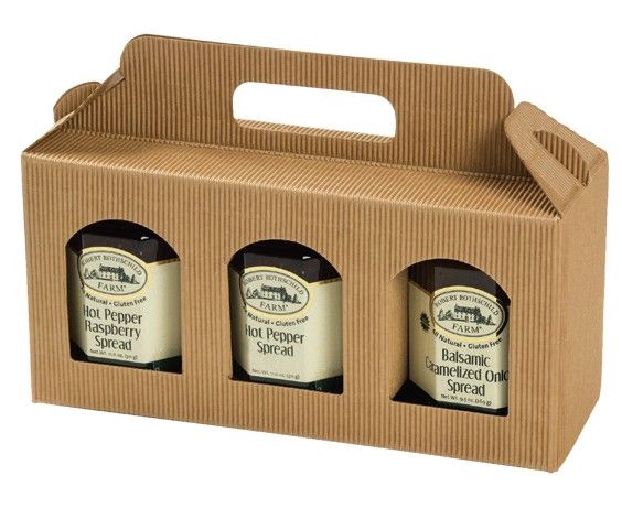 Natural Kraft Textured Rib - Window Jar Carrier - (3 Jar Carrier - Fits Jars 3" Dia x 4-3/8" H) 9-13/16 x 3-1/8 x 4-11/16"
