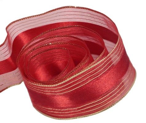 Red / Gold - Elite Sheer (Wired Edge) Ribbon - 1-1/2" x 50 Yards