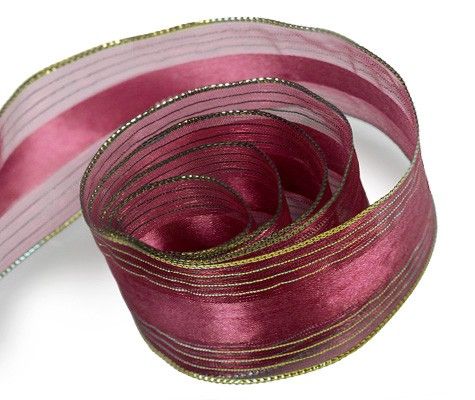 Burgundy / Gold - Elite Sheer (Wired Edge) Ribbon - 1-1/2" x 50 Yards