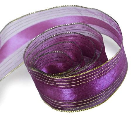 Plum / Gold - Elite Sheer (Wired Edge) Ribbon - 1-1/2" x 50 Yards