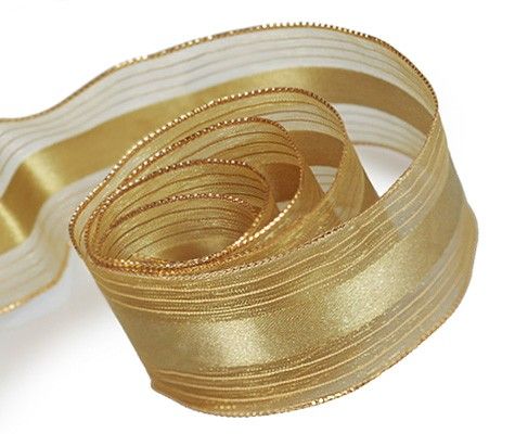 Old Gold / Gold - Elite Sheer (Wired Edge) Ribbon - 1-1/2" x 50 Yards