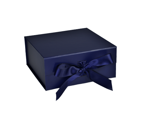 Matte Navy - Magnetic Ribbon Tie Gift Box - 6 x 6 x 2-3/4"