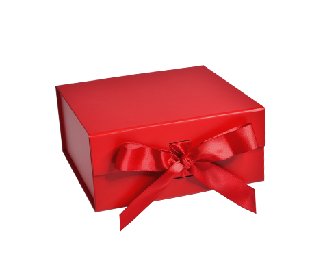 Matte Red - Magnetic Ribbon Tie Gift Box - 6 x 6 x 2-3/4"