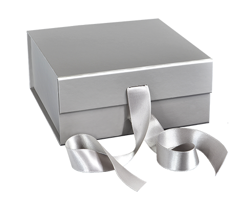 Matte Silver - Magnetic Ribbon Tie Gift Box - 8 x 8 x 3-1/8"