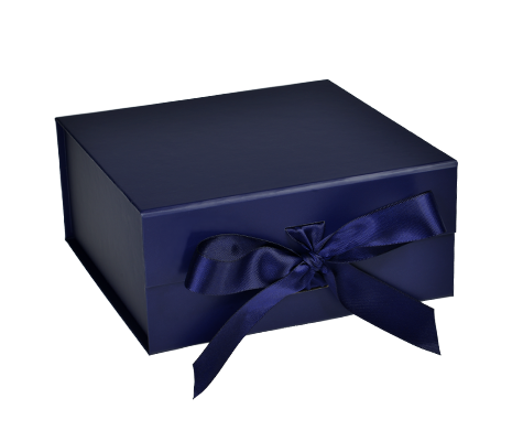 Matte Navy - Magnetic Ribbon Tie Gift Box - 8 x 8 x 3-1/8"