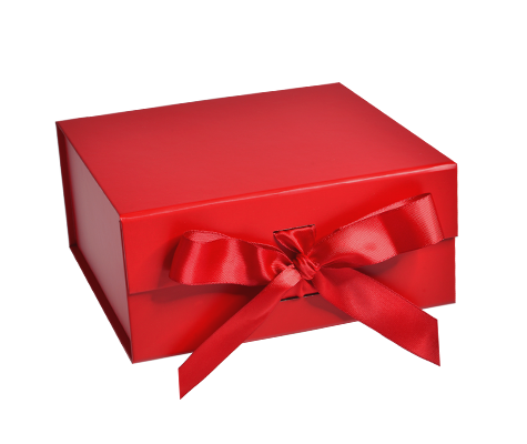 Matte Red - Magnetic Ribbon Tie Gift Box - 8 x 8 x 3-1/8"