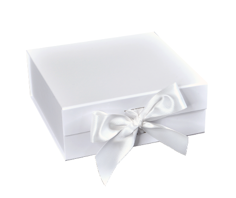 Matte White - Magnetic Ribbon Tie Gift Box - 8 x 8 x 3-1/8"