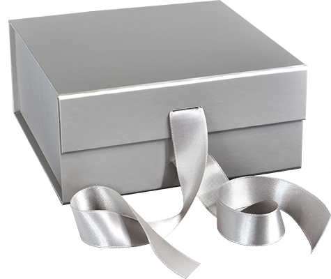 Matte Silver - Magnetic Ribbon Tie Gift Box - 10 x 10 x 4-1/2"