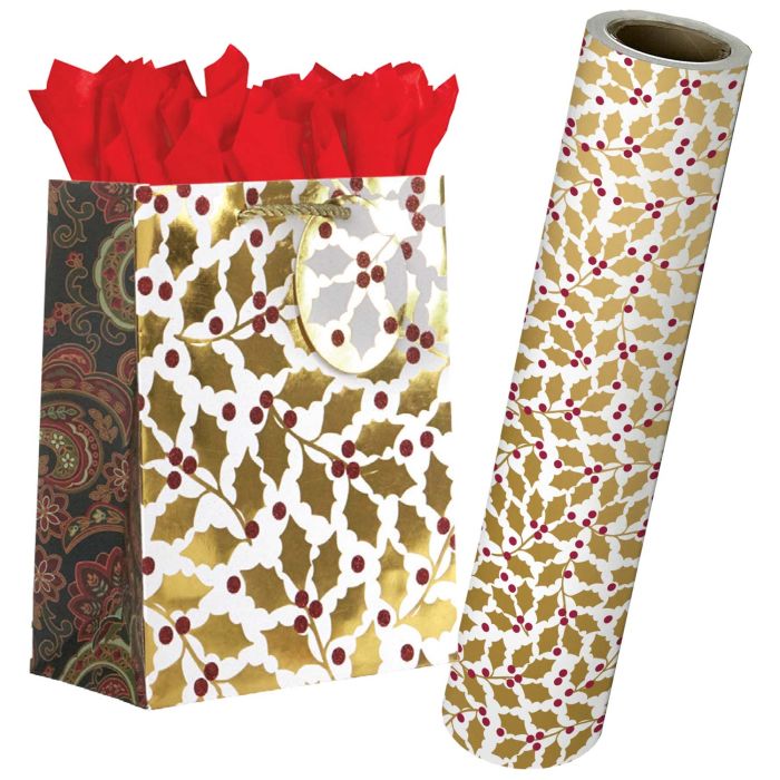 Elegant Holly Gift Bags & Wrapping Paper