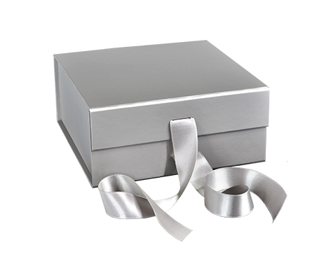 Matte Silver - Magnetic Ribbon Tie Gift Box - 6 x 6 x 2-3/4"