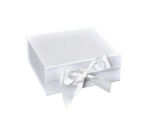 Matte White - Magnetic Ribbon Tie Gift Box - 6 x 6 x 2-3/4"
