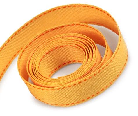 Yellow/Torrid Orange Stitch - Saddle Stitch Ribbon - 3/8" x 50 Yards