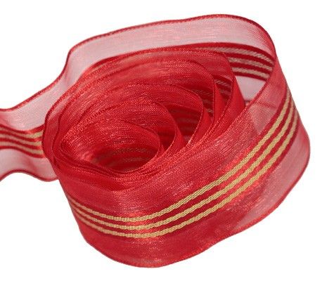 Red / Gold - Festive (Wired Edge) Ribbon - 1-1/2" x 50 Yards
