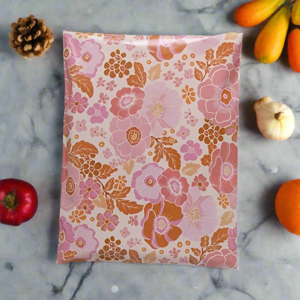 Fall Flowers Poly Mailers Size 10x13 Autumn Floral Shipping Bags