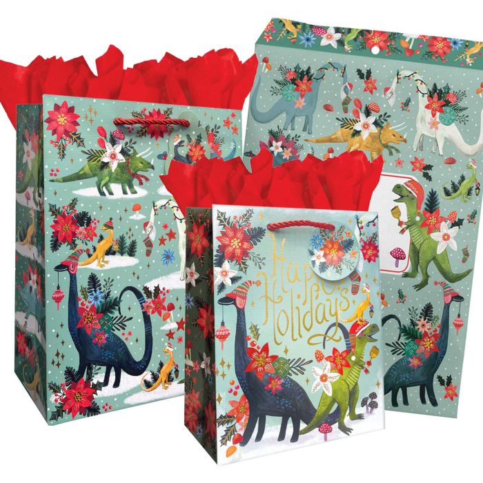 Festive Dinosaurs Gift Bags, Wrapping Paper, & Mailers