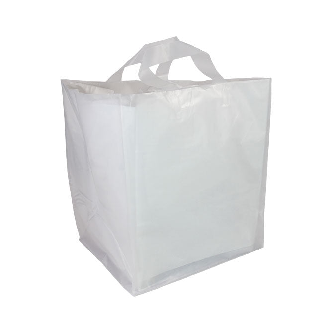 Frosted Clear - Soft Loop To-Go Bag - Cardboard Bottom - 12 x 10 x 14"