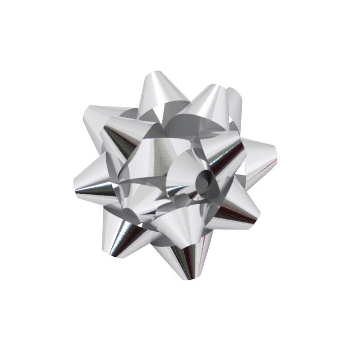Silver - Glitter Star Bows - 4-1/4" Width Bow with 16 Loops (3/4" Ribbon)