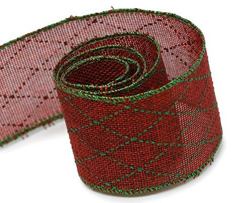 Red Burlap with Green Glitter - Burlap With Glitter Ribbon - 2-1/2" x 50 Yards