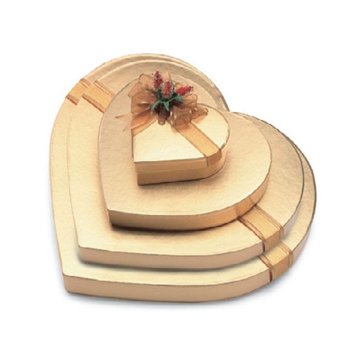Gold - Heart Shaped Candy Box - (1 lb) 9-1/8 x 7-1/2 x 1-1/8"