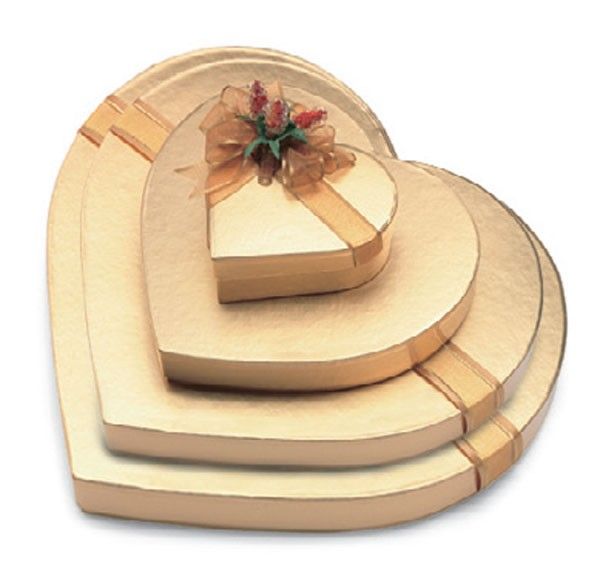 Gold - Heart Shaped Candy Box - (Mini) 3-5/16 x 2-3/4 x 1-3/8"