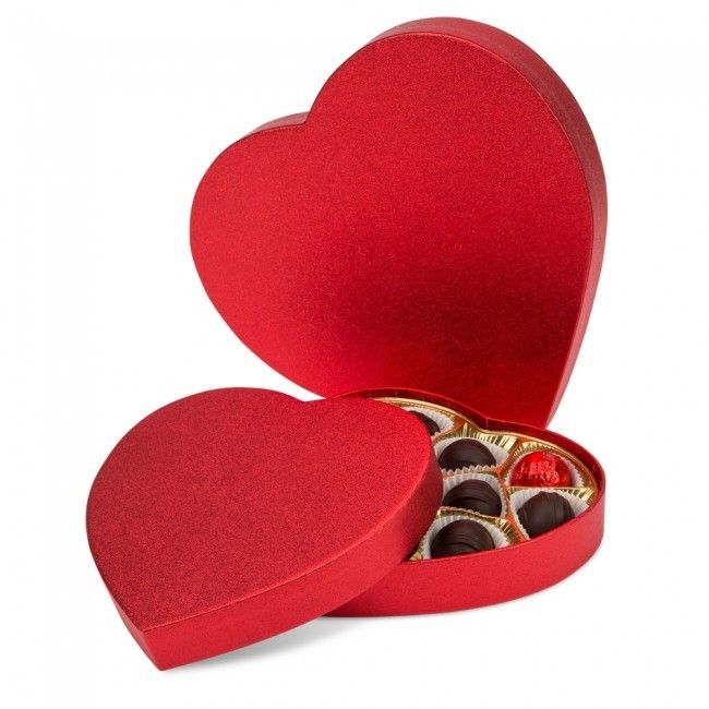 Red Sparkle - Heart Shaped Candy Box - (1/2 lb) 6-3/8 x 5-1/2 x 1-1/8"