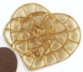 Gold - Heart Shaped Candy Tray - (1 lb) 9-1/8 x 7-1/2 x 1-1/8" - 24 Cavity
