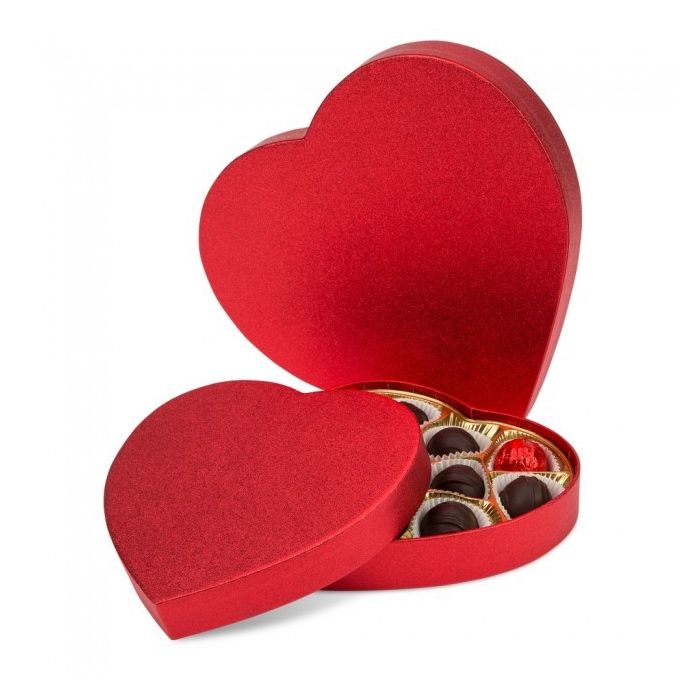 Red Sparkle - Heart Shaped Candy Box - (1/2 lb) 6-3/8 x 5-1/2 x 1-1/8"