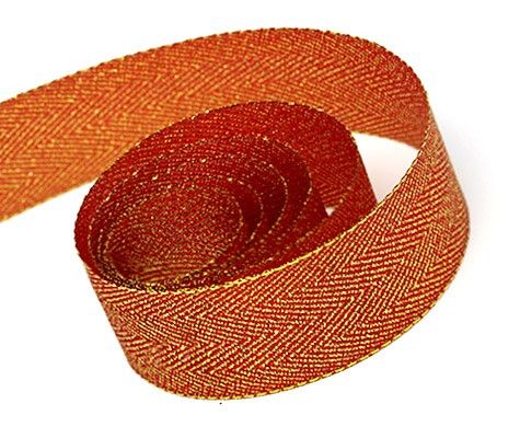 Red / Gold - Herringbone Glitter Ribbon - 1" x 25 Yards