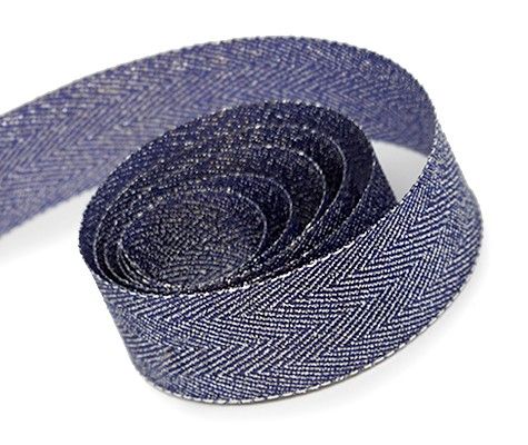 Navy / Silver - Herringbone Glitter Ribbon - 1" x 25 Yards
