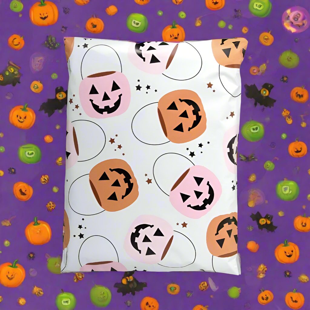 Halloween Pumpkin Poly Mailers Size 12x15.5 Trick or Treat Shipping Bags