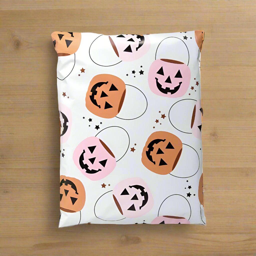 Halloween Pumpkin Poly Mailers Size 12x15.5 Trick or Treat Shipping Bags