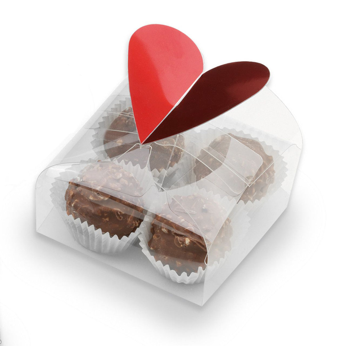 Clear Favor Box w/ Red Heart Closure - 3 x 3 x 1"
