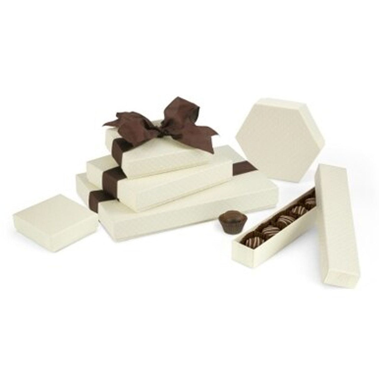 Quilted Cream - Hexagonal Set-Up Box - (7 Pc.) 4 x 4 x 1-1/8"