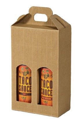 Natural Kraft Textured Rib - Window Jar Carrier - (2 Jar Carrier - Fits Jars 2-3/8" Dia x 8-3/8" H) 5-1/4 x 2-1/2 x 8-1/2"