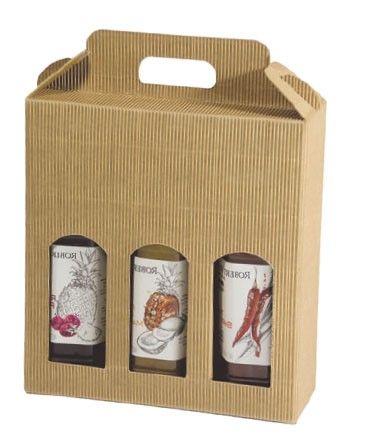 Natural Kraft Textured Rib - Window Jar Carrier - (3 Jar Carrier - Fits Jars 2-3/8" Dia x 8-3/8" H) 7-7/8 x 2-1/2 x 8-1/2"