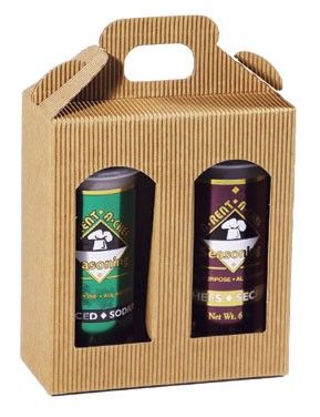 Natural Kraft Textured Rib - Window Jar Carrier - (2 Jar Carrier - Fits Jars 2" Dia x 5-1/2" H) 5-1/8 x 2-3/8 x 5-7/8"