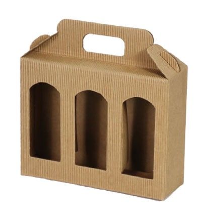 Natural Kraft Textured Rib - Window Jar Carrier - (3 Jar Carrier - Fits Jars 2" Dia x 5-1/2" H) 7-1/2 x 2-3/8 x 5-7/8"