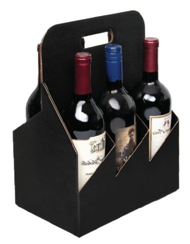 Black Linen - 6 Bottle Wine Carrier (750 ml) - (750 ml) 10-5/8 x 7 x 13-3/4"