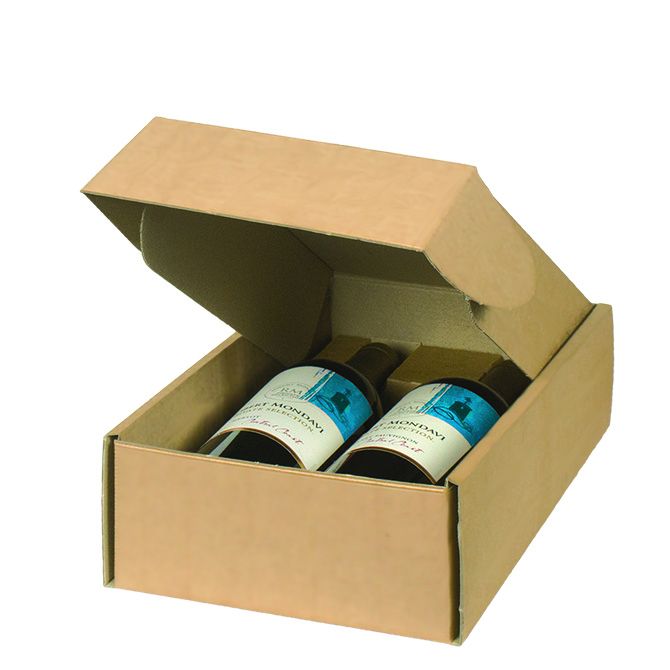 Natural Kraft (Smooth Finish) - Wine Box - 2 Bottle - 7-1/4 x 3-1/2 x 13-3/8"