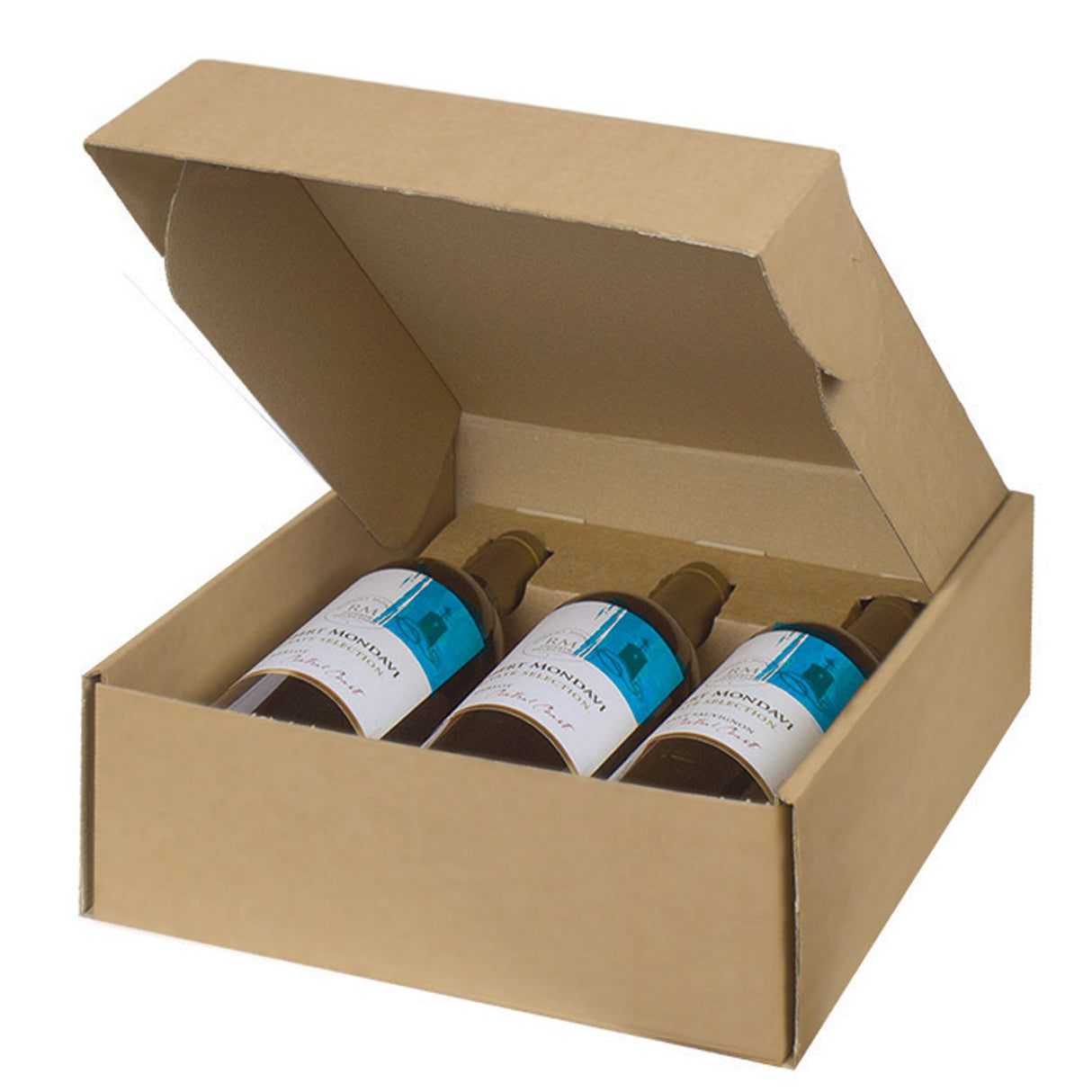 Natural Kraft - 3 Bottle Box - 11 x 3-1/2 x 13-3/8"