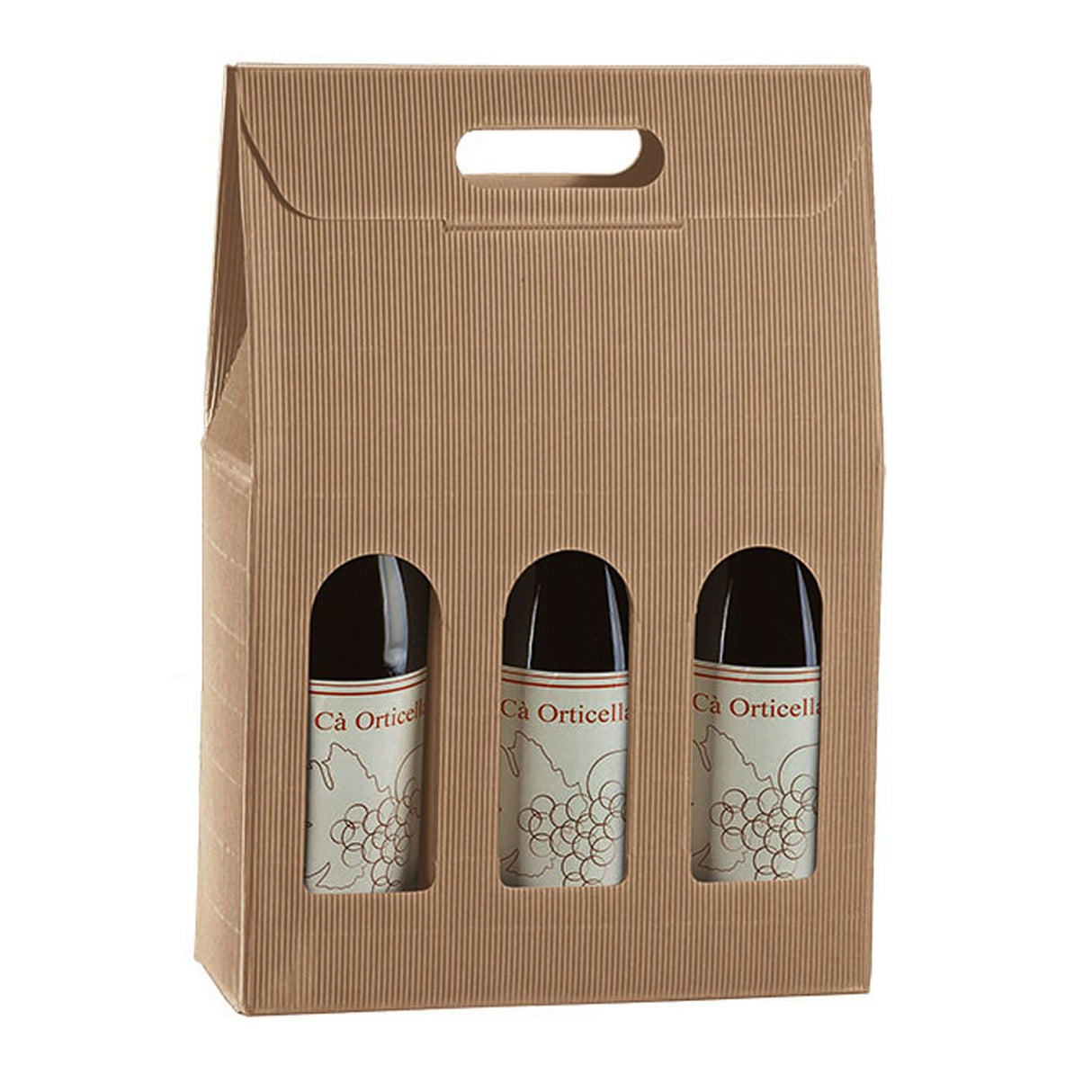 Tawny Textured Rib - 3 Bottle Carrier - 10-5/8 x 3-1/2 x 15-3/4"